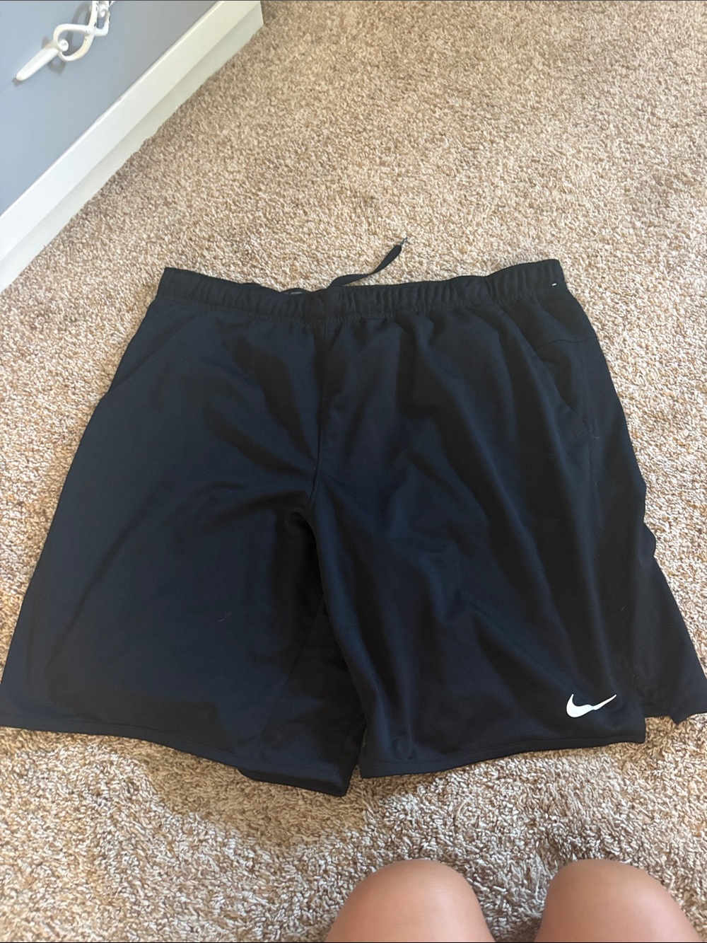 Nike Men’s Black Athletic Shorts with White Swoosh